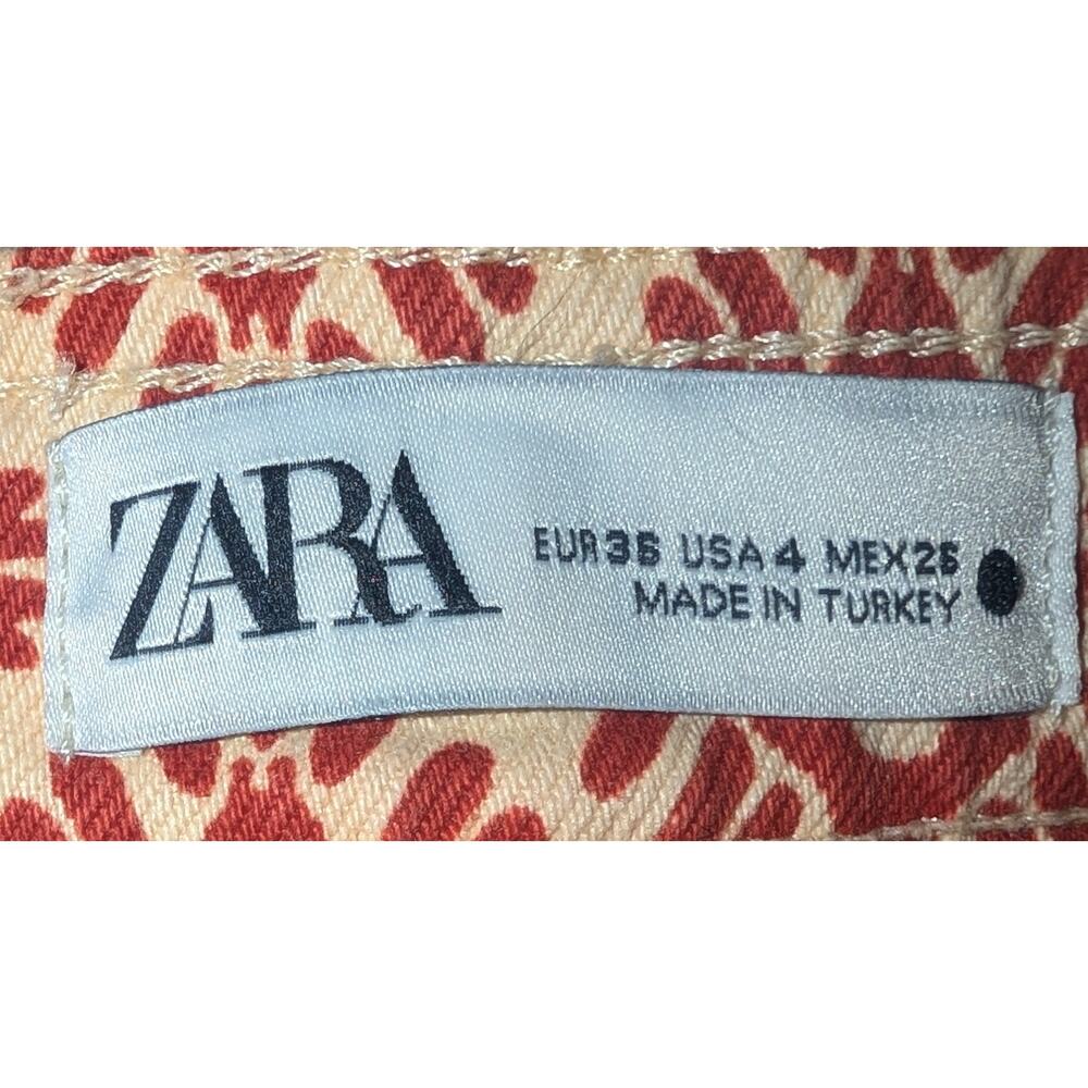 Zara Brown & Cream Geometric Straight Leg Jeans - Picture 2 of 4